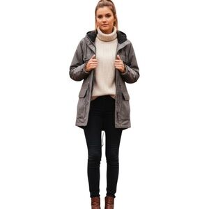 Uniqlo Jacket Women's Small Gray Hooded Utility Parka Zip Pockets Outdoor Coat